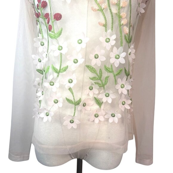 ZARA Sheer Mesh Small Floral Embroidered Long Sleeve Lightweight Dainty - Picture 7 of 14